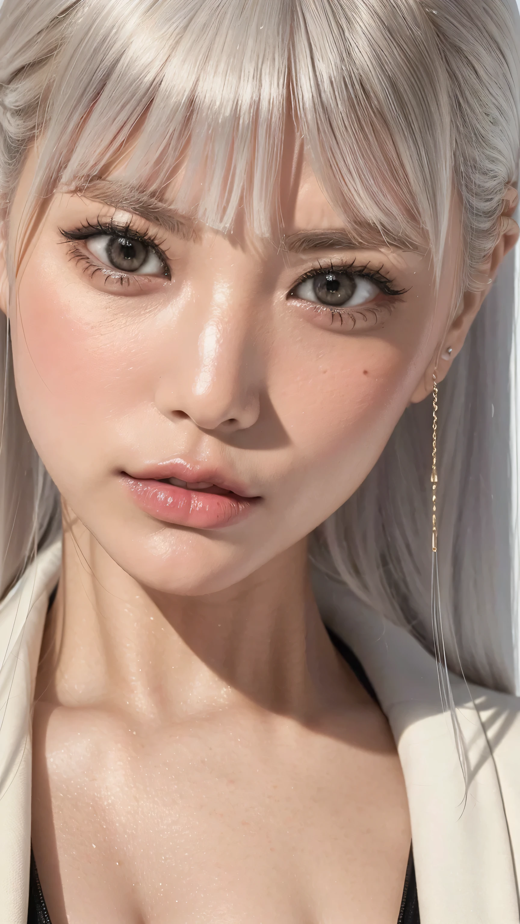 Force your gaze here、8k,high image quality、 The face is clear and clear、 the face is close-up at close range、 golden ratio face 、I want to make each part beautiful、Cold Gaze Closeup Ultra Clear 、 eyes match 、staring at me、 I'm looking at close-ups。My Face 、 すべての eyes match、 、I want to get close to beautiful women nearby 、 ,Look at me with an angry expression, beautiful platinum colored hair 、 and it is an expression showing anger。 、 4 beautiful women looking at me、 I'm watching in close-up、I want to make eye contact with everyone, my lips are sticking out