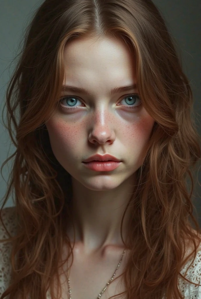 ((FULL BODYSHOT)),Photo of seductive 8-year-old baby-faced woman with loose style red hair, bored, (Textured skin, Skin pores:1.2), (moles:0.8), (Imperfect skin:1.1), Intricate details, Goosebumps, face perfect, ((Photorealistic):1.1), (raw, 8K:1.2), Dark, Muted colors, Slate atmosphere, RAW candid cinema, 16mm, color graded portra 400 film, remarkable color, A hyper-realistic, Textured skin, remarkable detailed pupils, realistic dull skin noise, visible skin detail, skin fuzz, dry skin, shot with cinematic camera, Detailed skin texture, (blush:0.5), (Goosebumps:0.5), Subsurface scattering