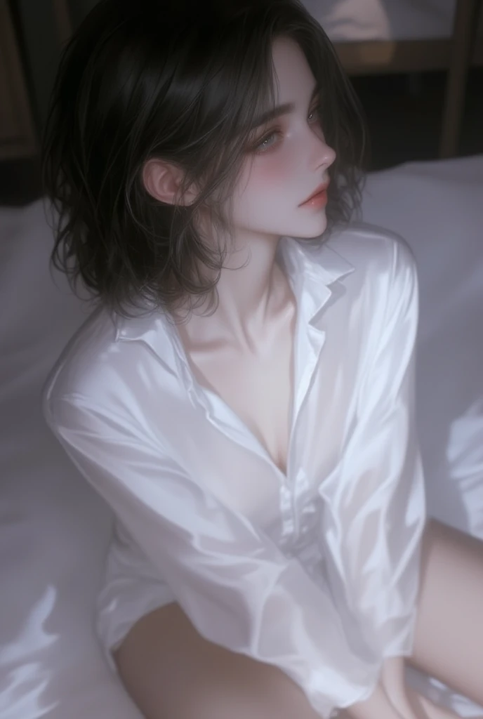 beautiful woman, cool and sadistic, amorous and lewd face, big cute smile, messy hair, great proportion, wearing loose white shirt and casual loungewear, (ultra detailed, absolutely resolution, best quality:1.3), 2.5D, delicate and dynamic, shading effects, hyper realistic, artistic photography, graphic CG digital art
