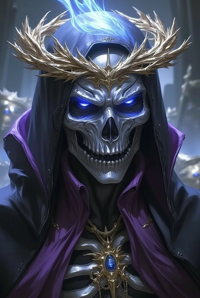 (very detailed wallpaper 8k), man, mid-shot terrifying necromancer, skull, burning eyes, ominous shadows, green smoke, intricate, high detail, dramatic