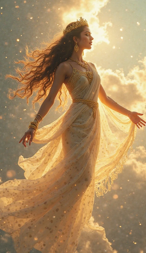 Beautiful woman in i dream of Jeannie dress levitating in air with her magic