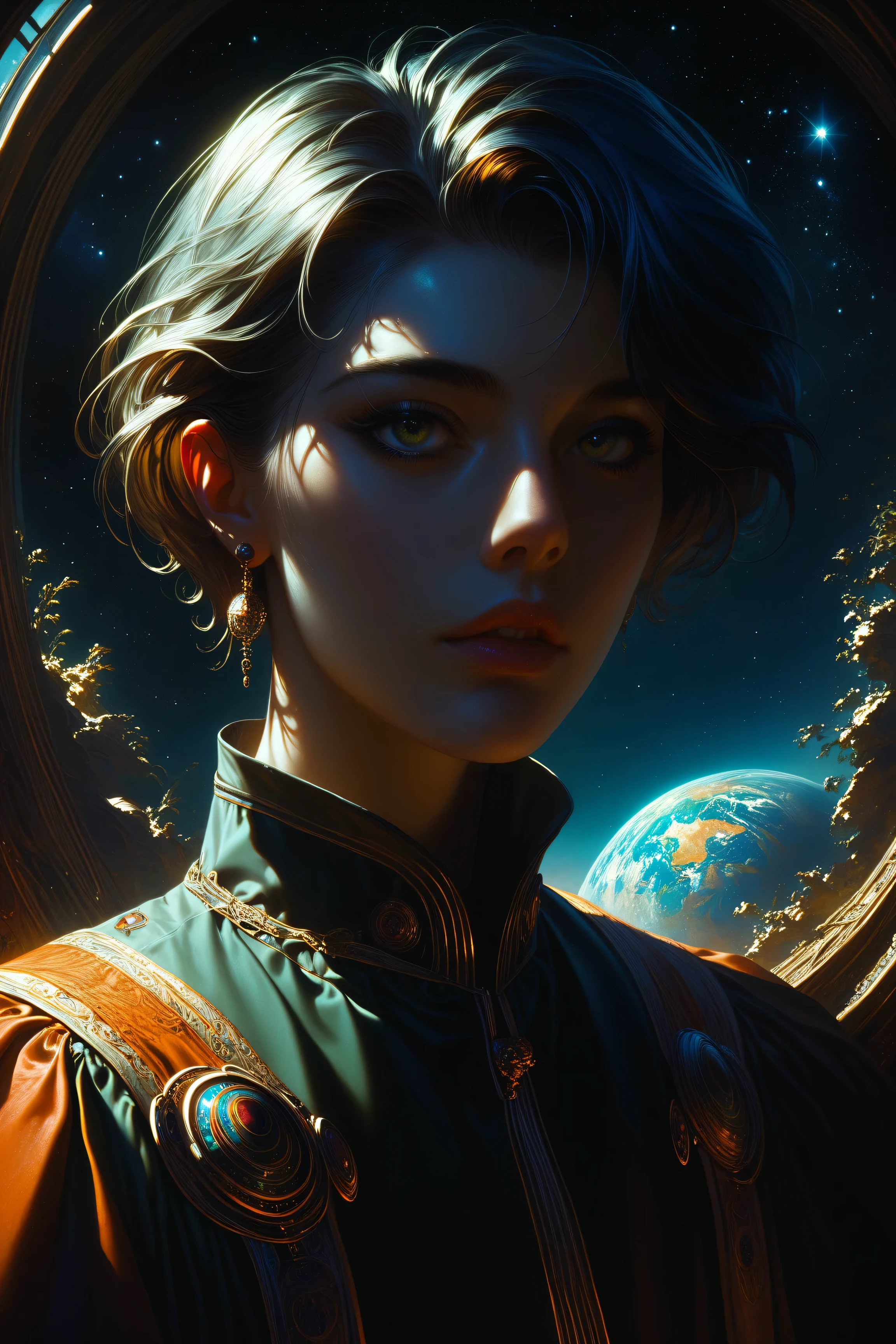 ((best quality)), ((masterpiece)), (detailed), perfect face, surreal, art nouveau, in the illustrative style of moebius, spaceships, aliens, fantasy, sci-fi, graphic novel, line drawing, french retro,