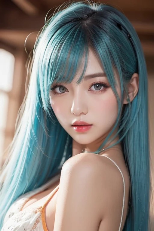 (masterpiece, best quality:1.2), 8k, 85mm, raw photo, absurdres, white and cyan theme, (liquid clothes, liquid dress:1.4), white hair, gradient dress, delicate girl, upper body, close up face, shiny skin, teen, looking at viewer, HDR, sharp focus, particle, twilight sky, detailed eyes and face, white background, simple background