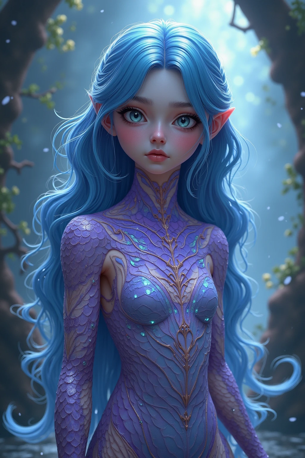 pixar character ,pixar style, a water female elf, water magic, long blue hair with slapsh, full body shot, (best quality), (masterpiece), (best lighting), (high detailed skin:1.0),( detailed eyes), 8k uhd, dslr, soft lighting, best quality, film grain, Fujifilm XT3,