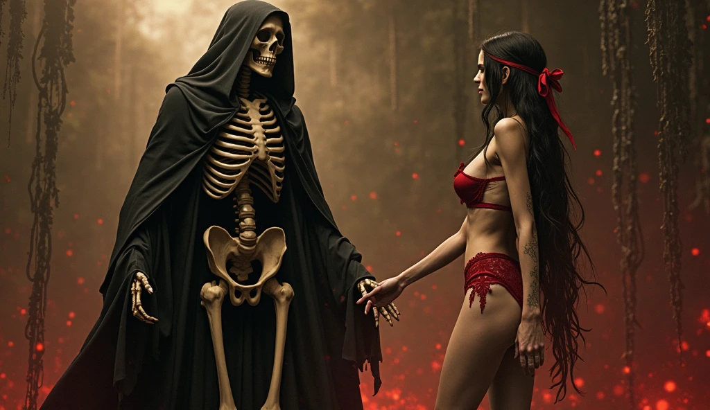 cinematic horror scene with a sexy female grim reaper Approaching from the distance from the movie "final destination in sex life ", scary,sexy,horny mood Super Detailed, Super Detailed, Super Detailed, Super Detailed, 1girl, Large breasts, Large breasts, Large breasts, Large breasts,