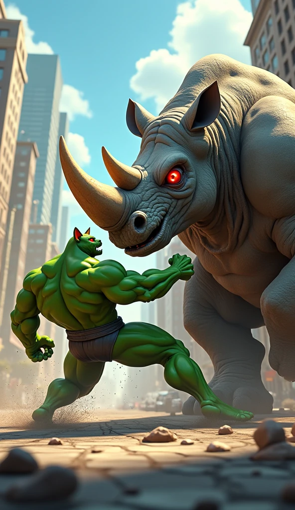Hulk Riding a sit up big green rampaging rhino