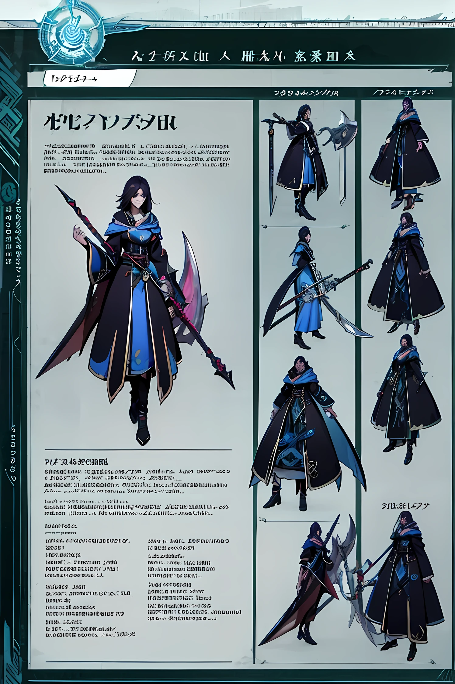 Design sheet, reference sheet, magic weapons, glowing weapons, swords, axes, magic staff, weapons, description of weapons, side view, front view, blueprint, design
