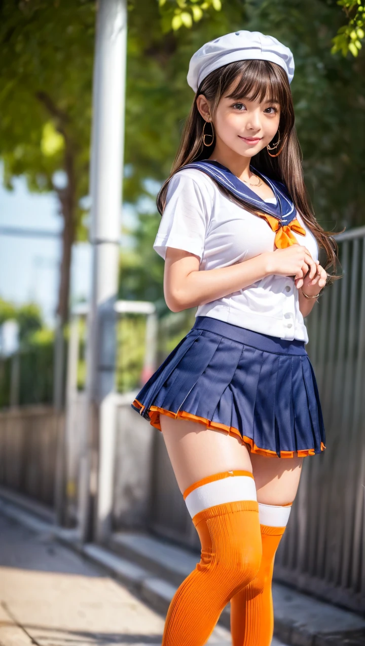 (8K、RAW Photos、Highest quality、masterpiece:1.2)、(Realistic、Realistic)、1 Girl、((Sailor Moon Costume:1.2、Thin legs、whole body、View from the front、smile、Looking into the camera、Hold your skirt with both hands and show me your yellow panties))、cute