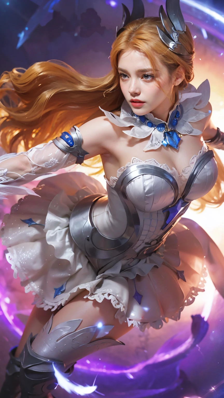 Beautiful girl in a white dress with a sword and a helmet, style artgerm, extremely detailed artgerm, seraphine ahri kda, artgerm style, as seen on artgerm, orianna, style of artgerm, ! dream artgerm, artgerm detailed, ig model | artgerm, like artgerm