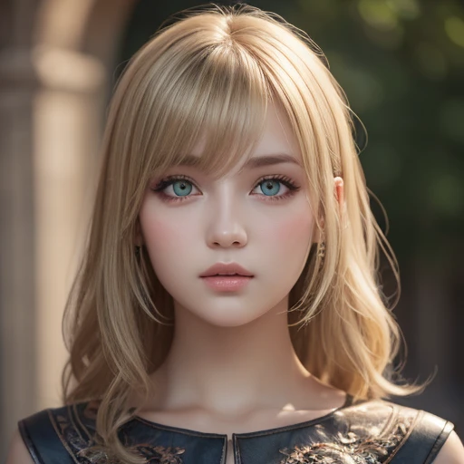  One girl , masterpiece,  top quality , 8k,  detailed skin texture, DETAILED CLOTH TEXTURE,  beautiful detailed face photographed outdoors,  complicated details,  Ultra Detailed ,  European style girl,  green eyes, Blonde Curly Hair】,  3D character ,  medieval knight 
