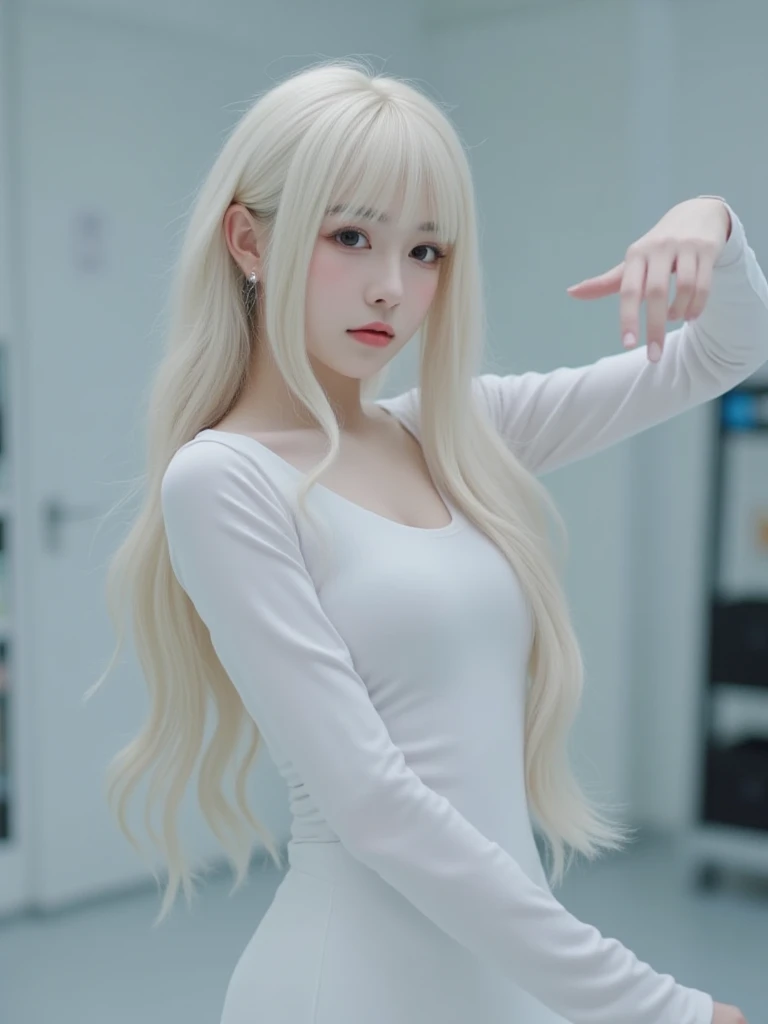 Blonde woman with long hair points camera with finger, heavy gesture style closeup, marin kitagawa fanart, with index finger, jojo anime style, with pointing finger, In an anime style, Anger and pointing, cellshading!!!, cel - shaded art style, blonde anime girl with long hair, rena nounen style 3/4, In anime style, Pointing