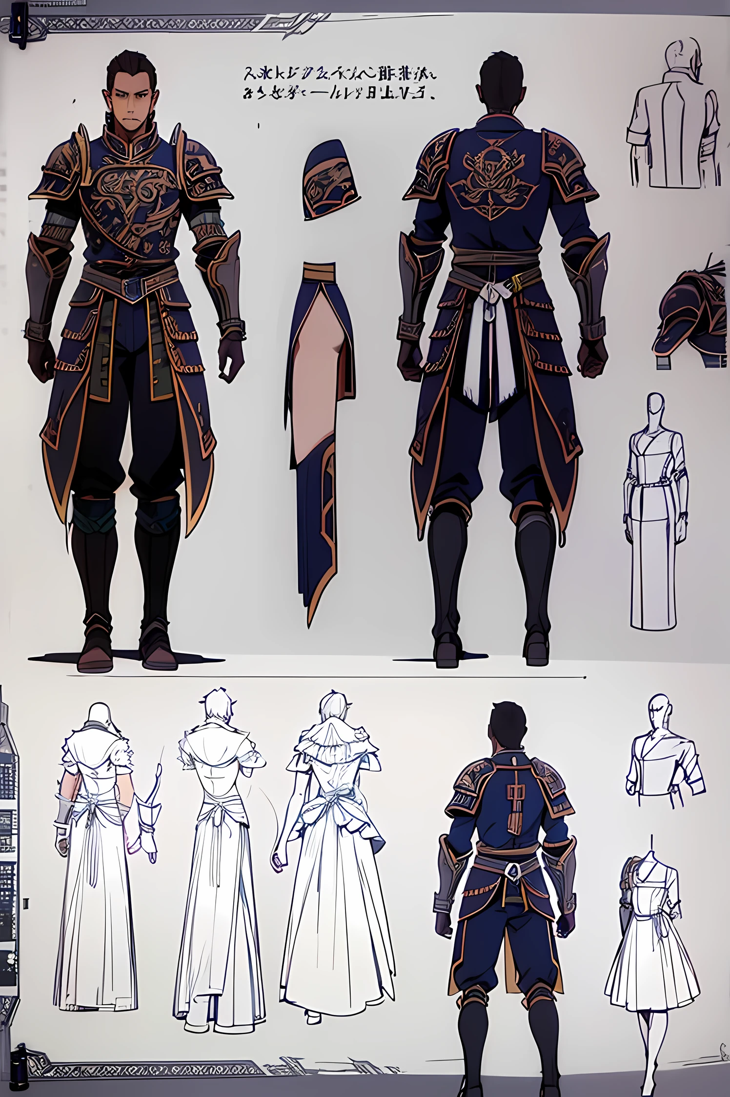 3d characters,Female character design sheet, detailed anatomy,Anatomy diagram:arms、headgear、clothing(character design sheet:1.5)Can demonstrate the complexity of character design and anatomy,streamline,HD quality,Element combinations,Rich colors