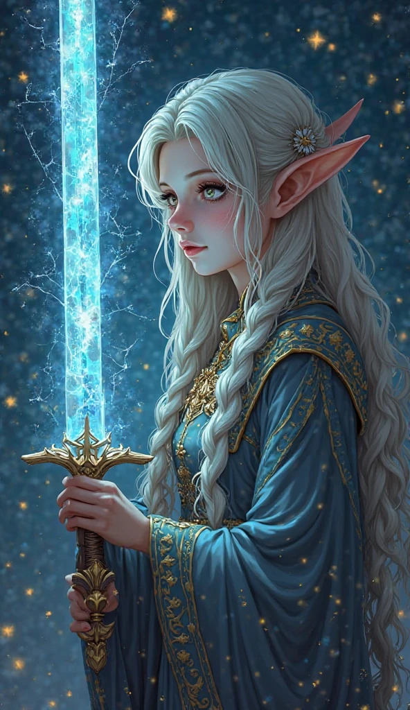 Graceful elf with flowing lavender hair and shining silver eyes - SeaArt AI