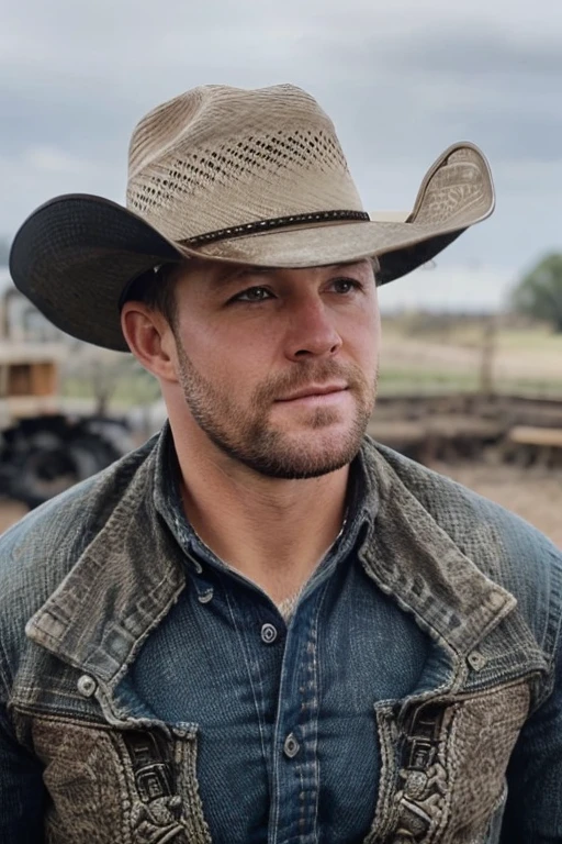 1 eyes , hat cowboy, muscular, cowboy, realistic, ultra quality, hair, Ultra High Definition realistic, ultra quality, hair, Ultra High Definition