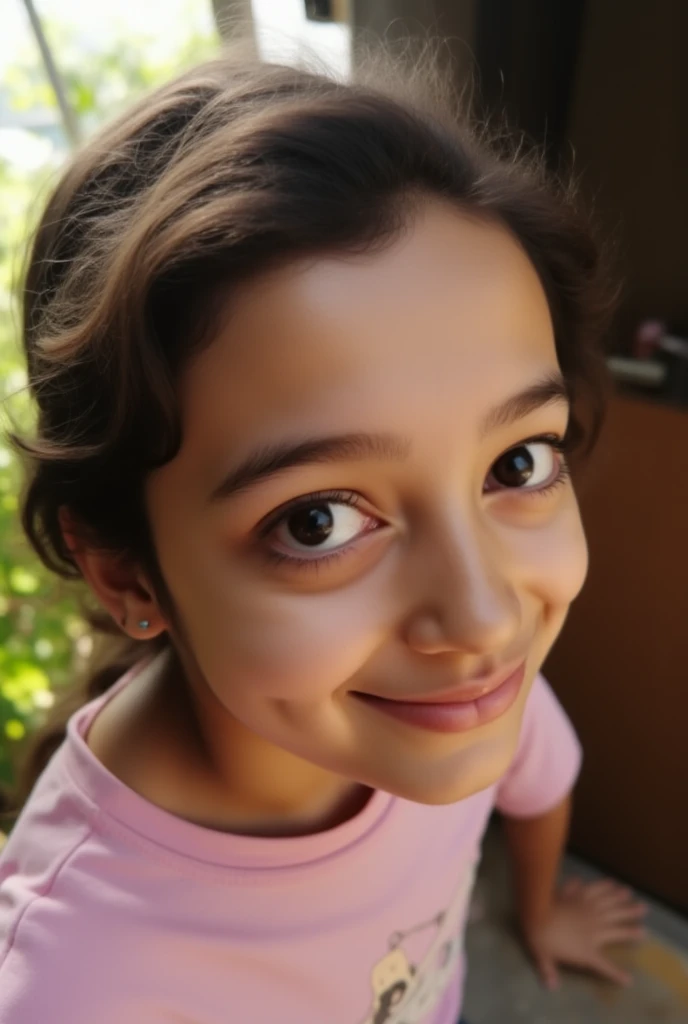 Foto RAW em sequencia, uma foto de uma bebe de 5anos, na varanda, tempo ensolarado, rosto detalhado, planos de fundo detalhados , luzes naturais, HDR, foto realista, foto profissional, flerte com o espectador, visual fofo, fotorrealista, Linda, pele natural, 8k UHD, alta qualidade, filmic grain, Fujifilm XT3