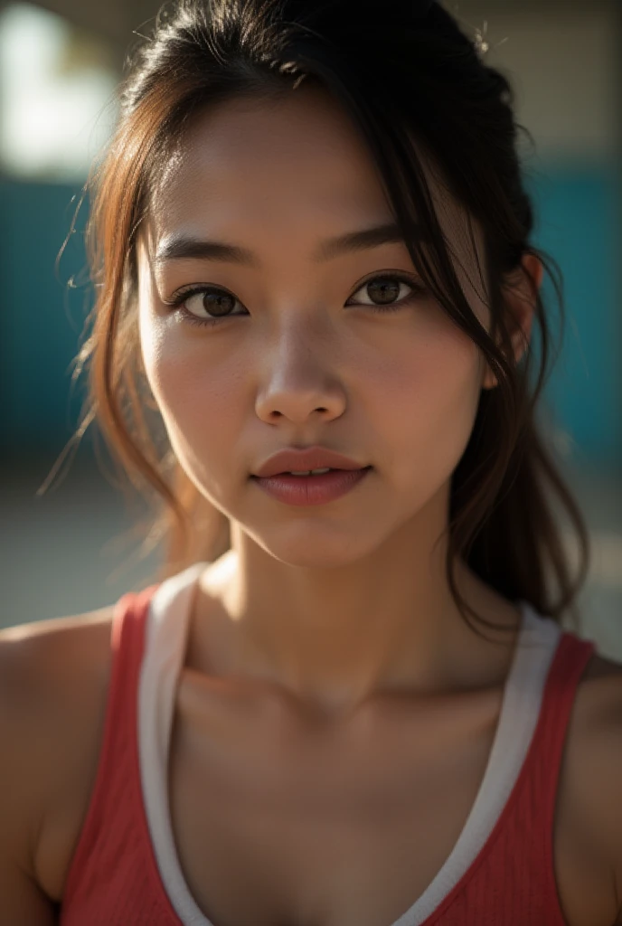 (voyeurism:2.9), (she just turned 18:2.5), (she is an ugly next-door random amateur:2.2), (full-frame amateur stolen photography:2.2), (she looks away:2.9), (stolen voyeur photography:2.2), (full-body amateur photography taken unknowingly:2.2), (she holds her basketball jersey up to show her breasts:2.9), (ugly and unattractive person:2.5), (depth of field, bokeh:1.7), (without make-up), (real natural colors and light), (brilliant coloured photo), (highres, sharp focus), leica, 4k, hdr, high resolution, sharp details, raw, cinematic, analog, fujifilm xt3, best quality, good lighting, highly detailed, accurate, vibrant, enhanced, (natural skin texture), (hyperrealism:1.7), (nsfw:1.9), (sfw:1.3)