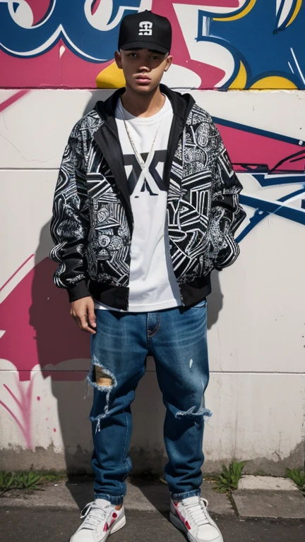 solo , 1man , European man , hiphop  jacket , hiphop shirt , hiphop jeans pants , graffiti pattern shirt