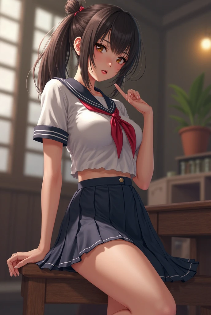校服、Skirt up、Kneeling Pose、taken from the under