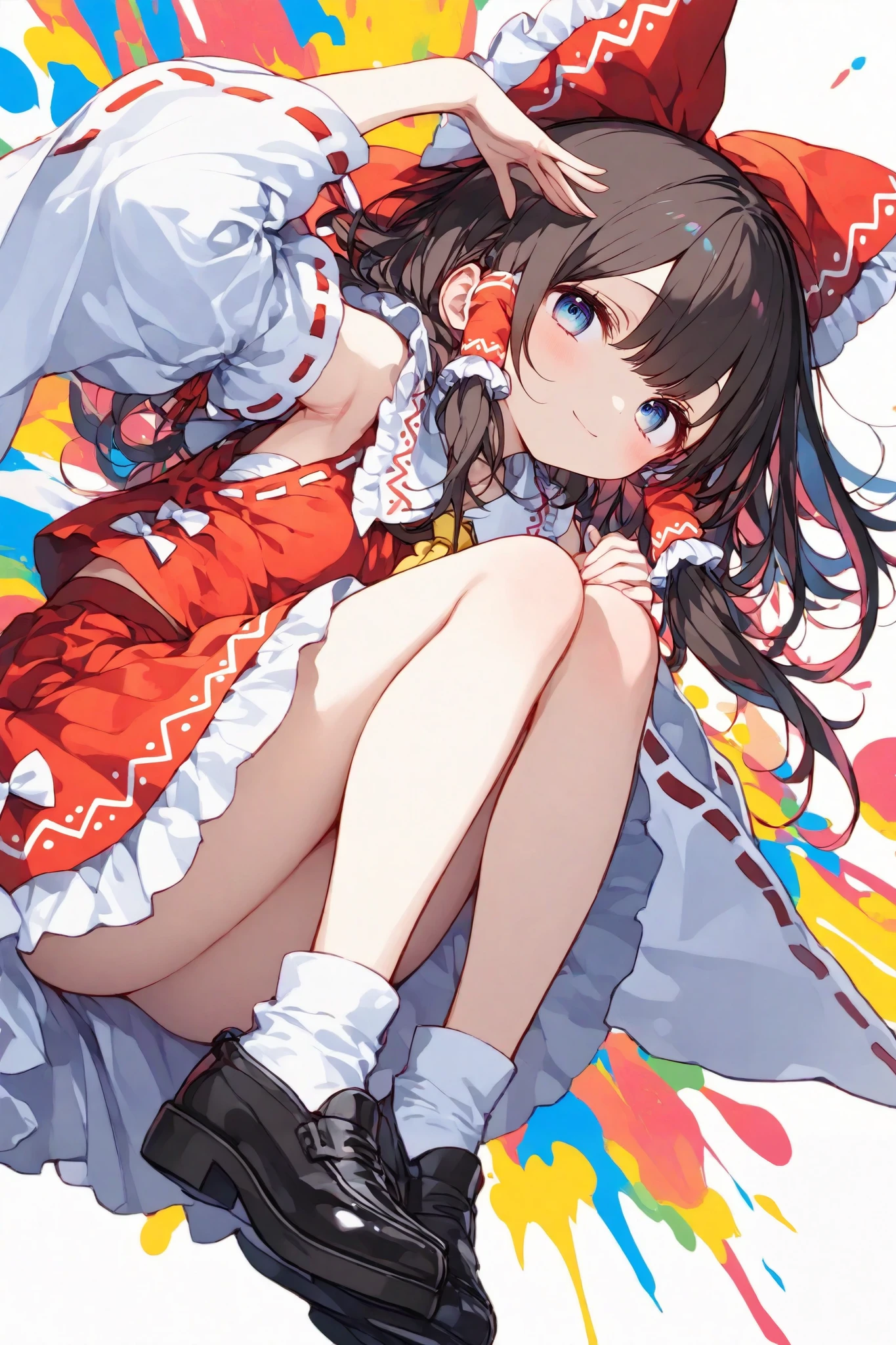 masterpiece, best quality, ultra-detailed,SagawaStyle,trk,pop art, Komeshiro Kasu style,Cute 1girl\(rem \(hakurei reimu,cyan eyes,light smile\),(dynamic pose:0.25) ,full body shot,masterpiece, best quality, 8k, highres, ultra-detailed,HDR, UHD, professional, vivid colors