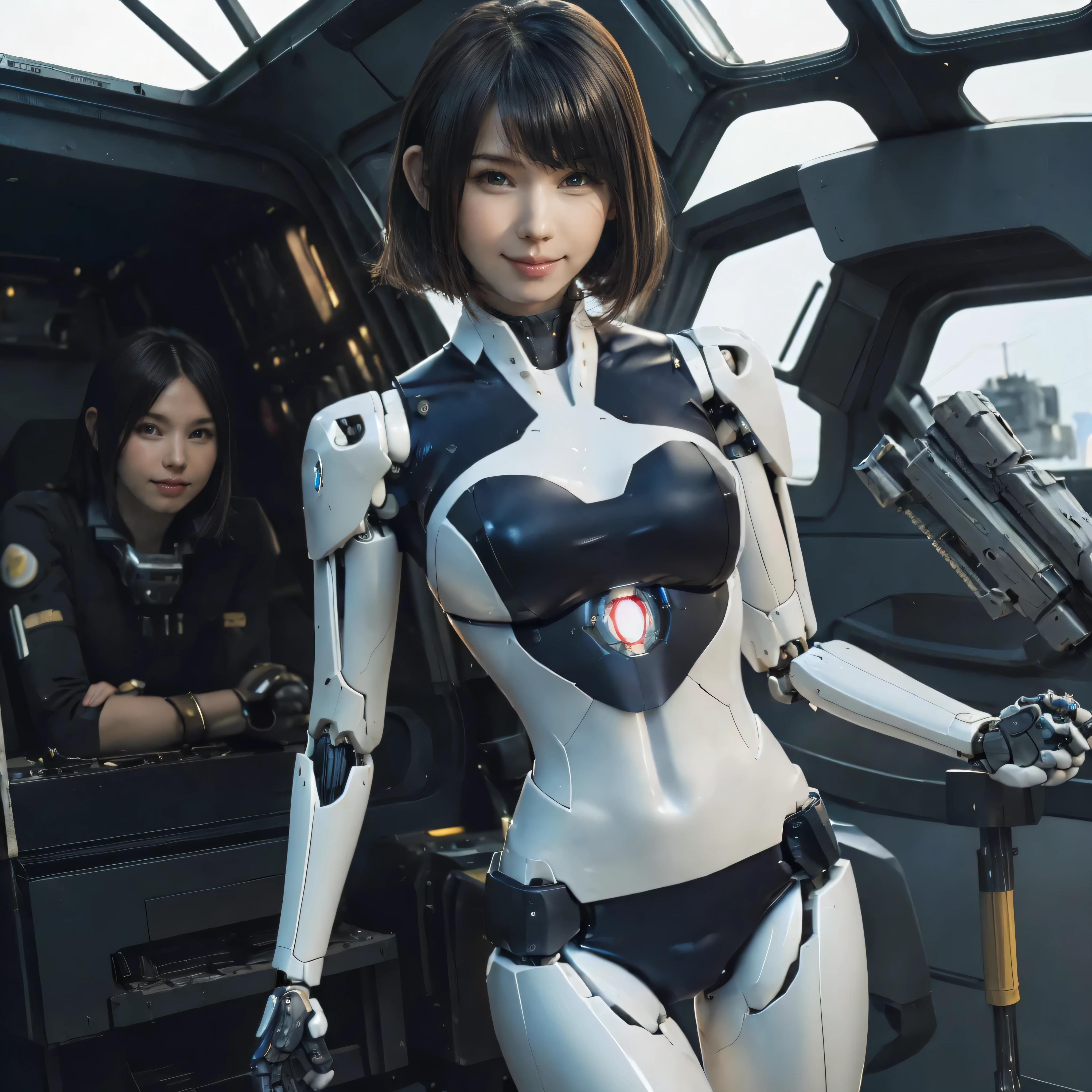 intelligent bionic robot, 2 women’s heads, woman, cyborg robot parts, microchip, Bright studio, hyperrealism, high detail on the face, delicate details, soft writing, rimlight, Rendered by Octane, Unreal Engine 5 rendering, Mechanical Public Enemy Style, 16k, best image quality, TESTIFIES, white balance on the lunar surface, High key lighting, for a soft and graceful atmosphere, Ultra A High Resolution, Big Breasts Machine, cyberpunk, ((((flying)))), In production, Battle Angel Alita, ((((big smile)))), ((((wide thigh opening with both thin long legs)))), ((((Head of a age kawaii Japanese idol)))), ((((pixie cut)))), ((((A cyborg with a humanoid precise mechanical robotic pure ultimate matte black metal most one and only muscular skinny tight body from the neck down)))), (huge metal breast), ((((extremely thinnest mechanical waist)))), ((((precise mechanical robotic arms and hands and super long neck)))), ((((pure gold hair)))), ((((vigorous)))), ((((boyishly)))), ((((full body)))), ((((Ultra hires)))), ((((master piece)))), ((((best quality)))), ((((detailed)))), ((((photo realistic)))), ((((There are several holes in the fuselage that were drilled by gun fire))))