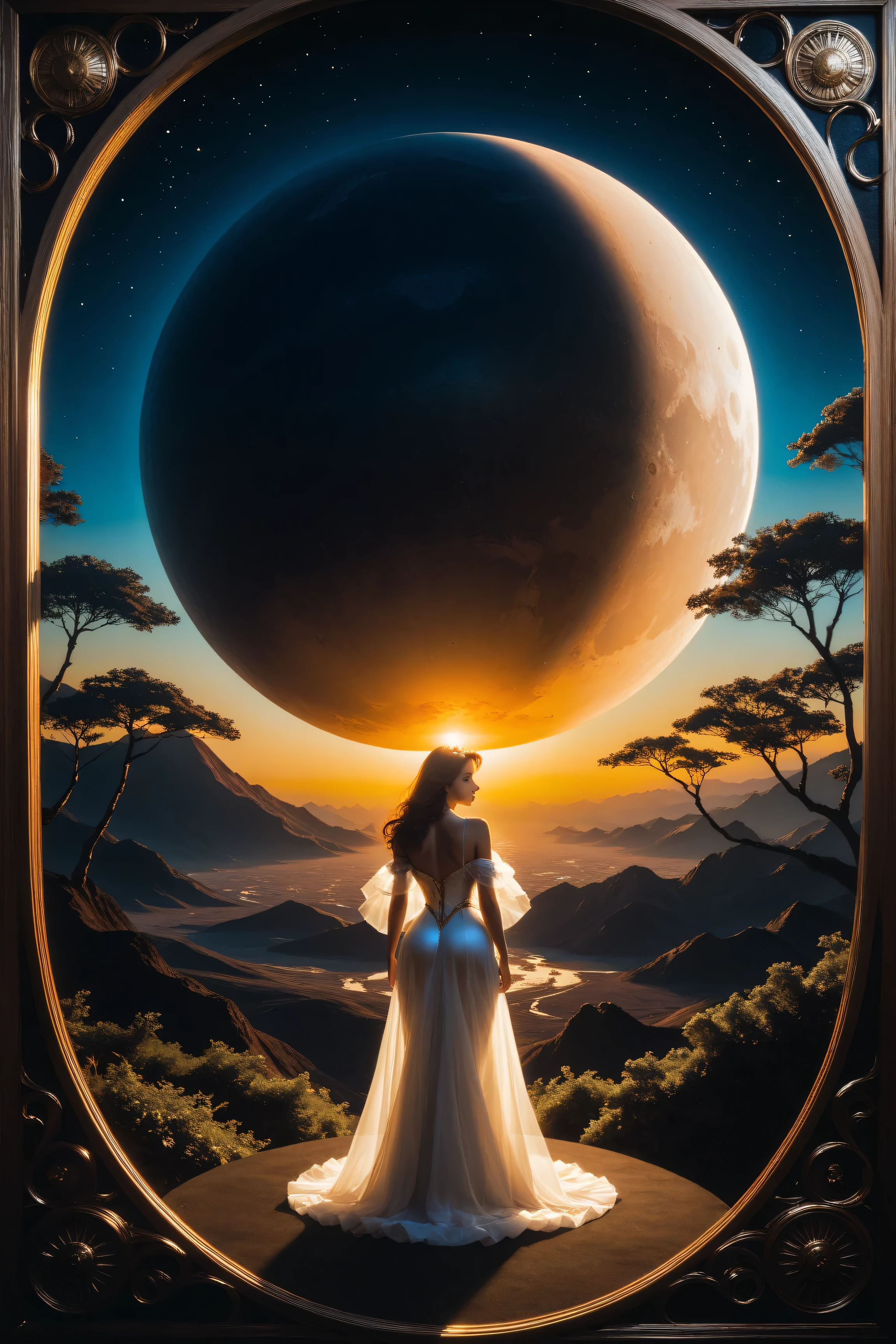 ((best quality)), ((masterpiece)), (detailed), perfect face, surreal, art nouveau, in the illustrative style of moebius, spaceships, aliens, fantasy, sci-fi, graphic novel, line drawing, french retro, huge breasts, cleavage, SYNTHWAVE STYLE DESIGN VIBRANT COLORS, young korean girl,