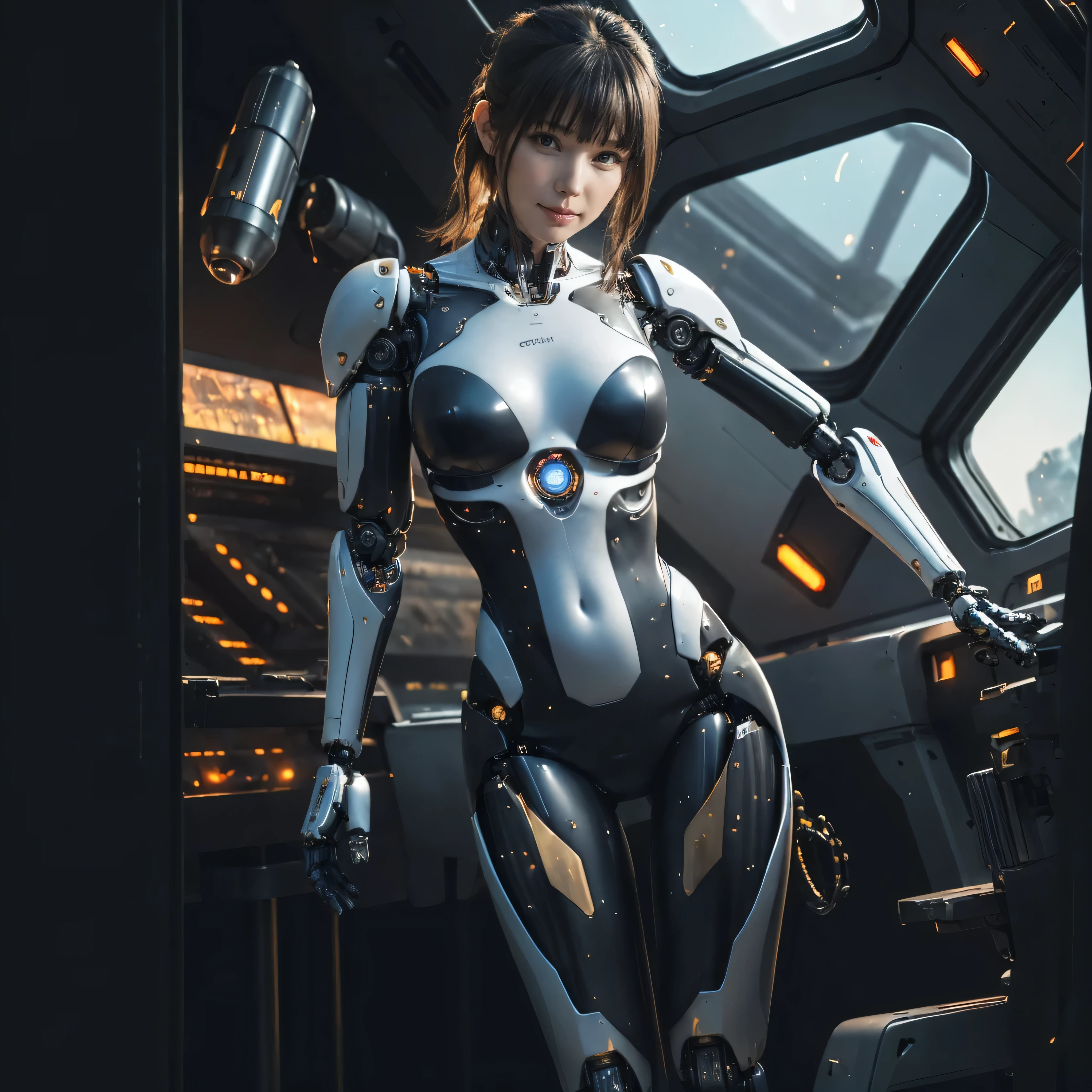 intelligent bionic robot, 2 women’s heads, woman, cyborg robot parts, microchip, Bright studio, hyperrealism, high detail on the face, delicate details, soft writing, rimlight, Rendered by Octane, Unreal Engine 5 rendering, Mechanical Public Enemy Style, 16k, best image quality, TESTIFIES, white balance on the lunar surface, High key lighting, for a soft and graceful atmosphere, Ultra A High Resolution, Big Breasts Machine, cyberpunk, ((((flying)))), In production, Battle Angel Alita, ((((big smile)))), ((((wide thigh opening with both thin long legs)))), ((((Head of a age kawaii Japanese idol)))), ((((pixie cut)))), ((((A cyborg with a humanoid precise mechanical robotic pure ultimate matte black metal most one and only muscular skinny tight body from the neck down)))), (huge metal breast), ((((extremely thinnest mechanical waist)))), ((((precise mechanical robotic arms and hands and super long neck)))), ((((pure gold hair)))), ((((vigorous)))), ((((boyishly)))), ((((full body)))), ((((Ultra hires)))), ((((master piece)))), ((((best quality)))), ((((detailed)))), ((((photo realistic)))), ((((There are several holes in the fuselage that were drilled by gun fire))))