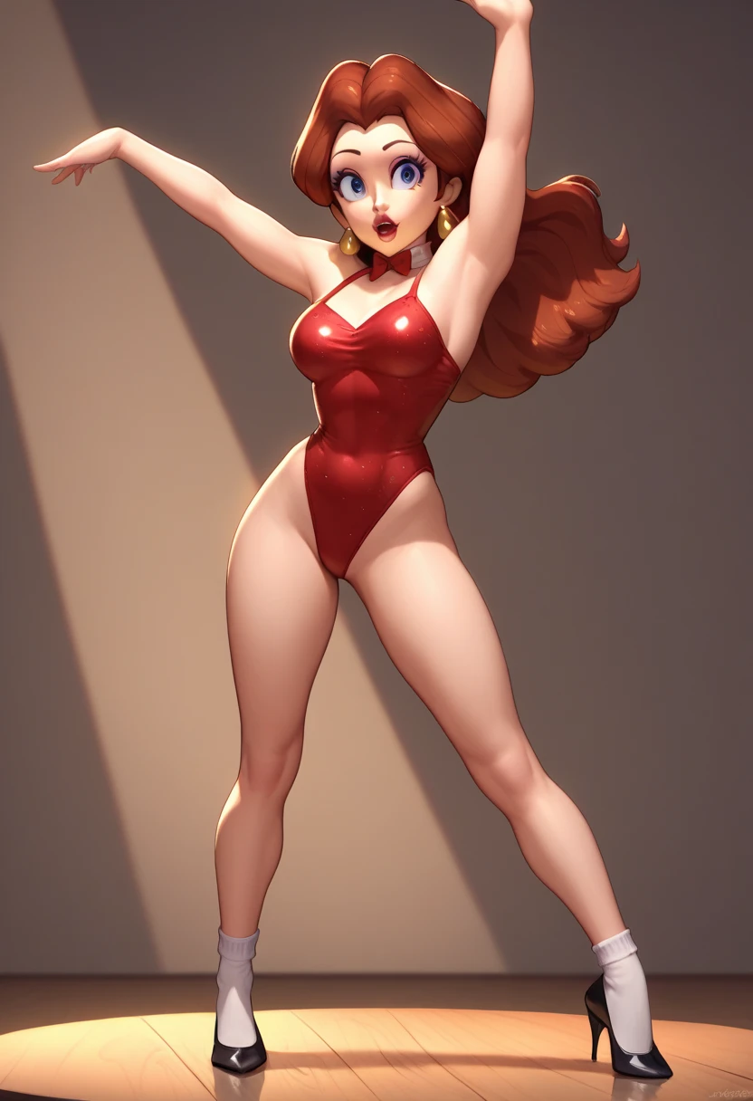 Daphne Blake. . Ball gag. . Latex swimsuit. . High heels. .