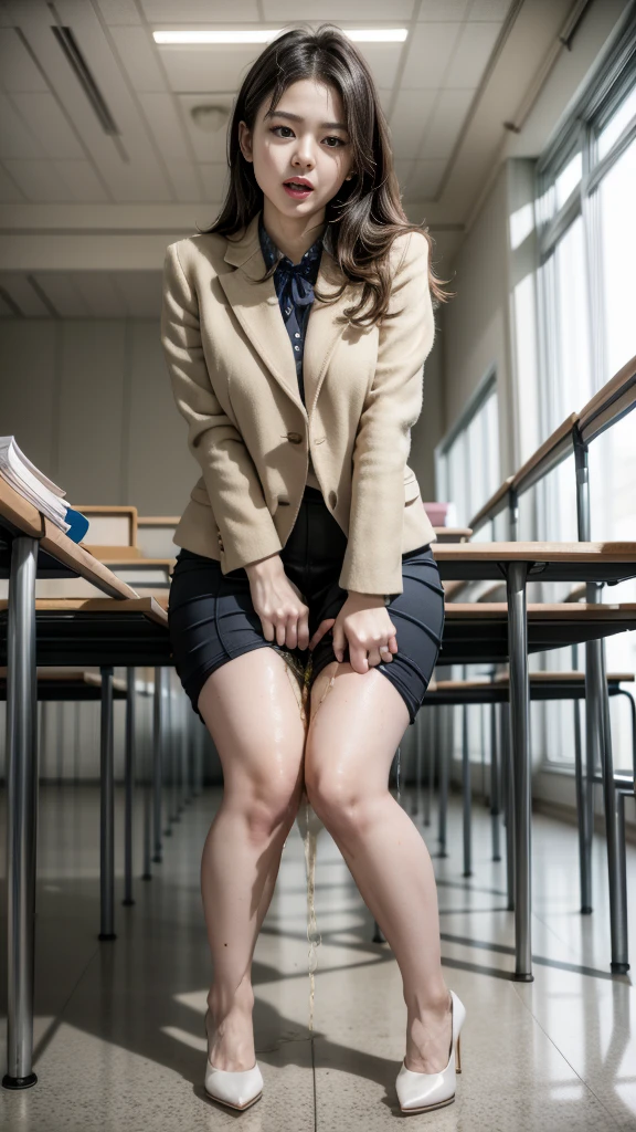 high quality、reality、reality的に、(Photo-like quality:1.3)、(Pee is leaking、incontinence)、No discomfort、Anatomically correct、(Peeing)、conference room、In a meeting、Attention has been paid、high resolution、high quality、masterpiece、8k