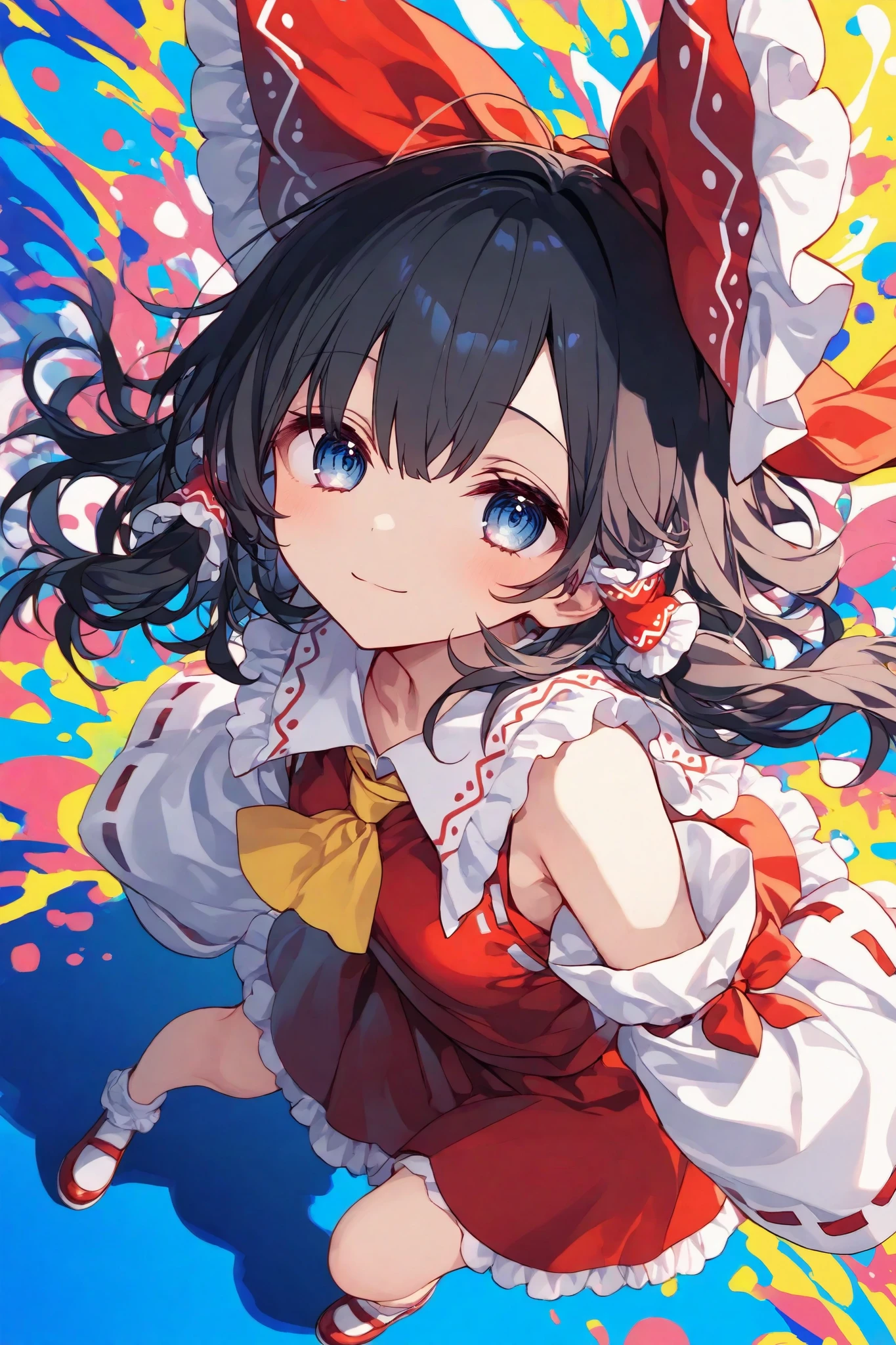 masterpiece, best quality, ultra-detailed,trk,pop art,SagawaStyle,Komeshiro Kasu style,Cute 1girl\(rem \(hakurei reimu,cyan eyes,light smile\),(dynamic pose:0.25) ,full body shot,masterpiece, best quality, 8k, highres, ultra-detailed,HDR, UHD, professional, vivid colors
