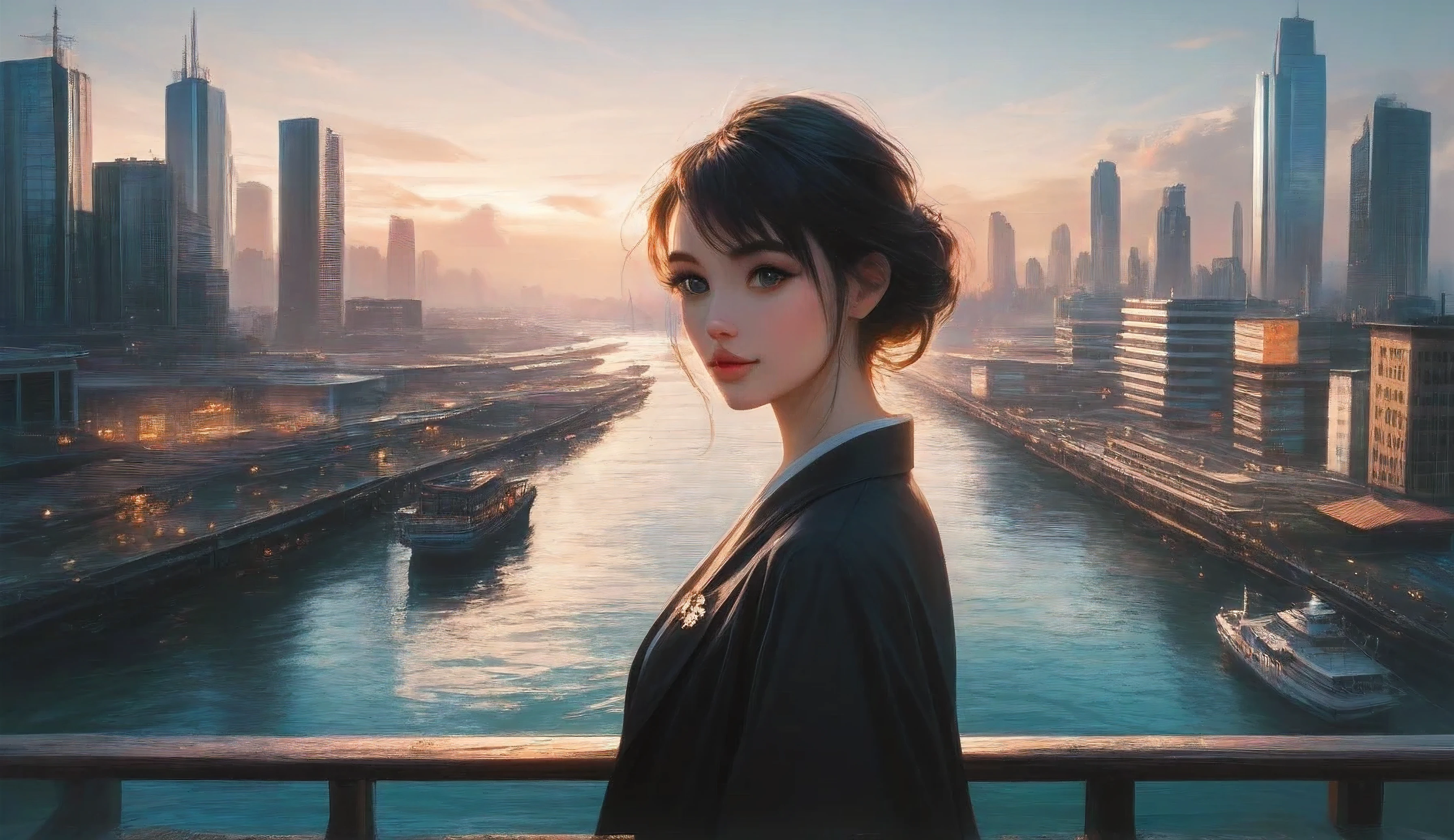 Japanese woman standing at the port