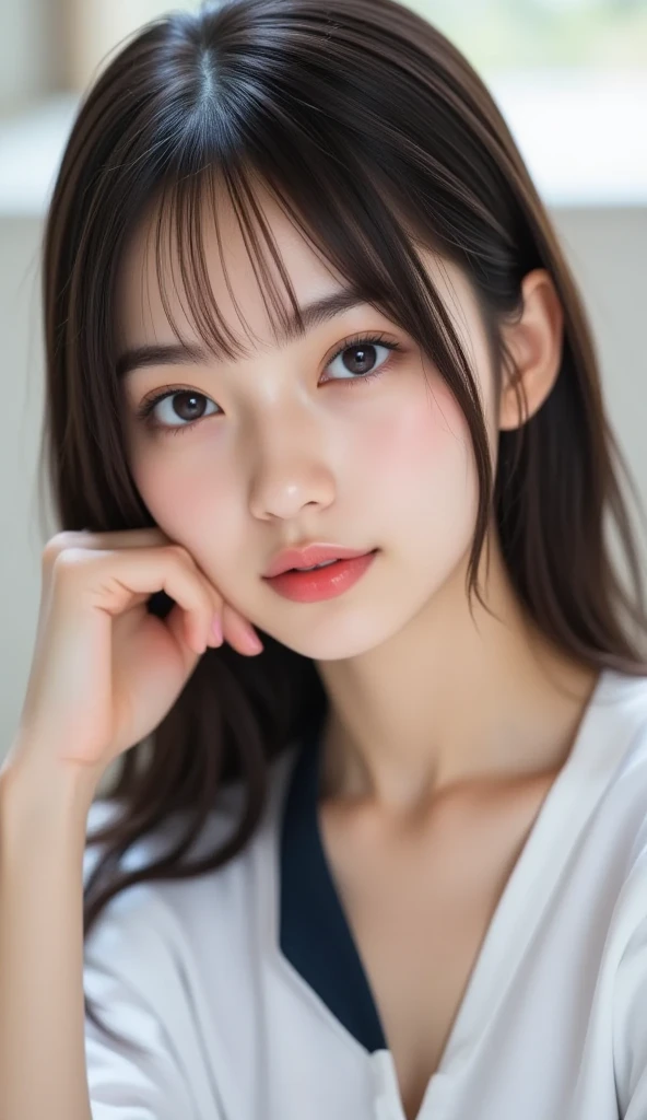 (Small Tits), (Age 25), (very small head), dawn, sunlight, (Perfect body:1.1), (8k), (Very delicate and beautiful), (Highest quality:1.0), (Realistic), Realistic Shadows, (High resolution:1.0), Detailed skin, Very detailed, the body is slim, (Beautiful Hair, Real Hair, Thinning hair), blush, Realistic, Realistic Face, Realistic eyes, Small eyes, smile, (eyeliner), (mascara), (eye shadow), whole body、Open leg pose、Nipples、naked、Thick pubic hair、ponytail、The background is a white wall、smile