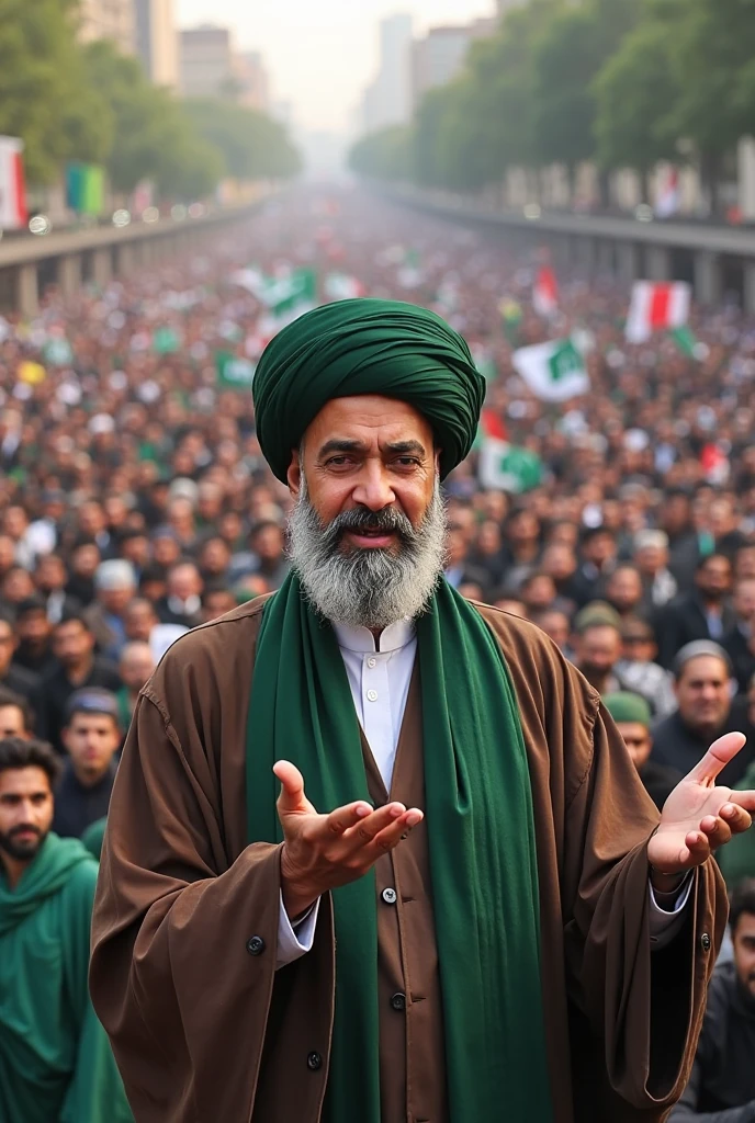 Allama Saad Hussain Rizvi has Pakistan flag in his hand.