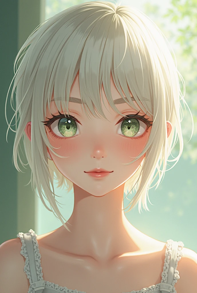 (masutepiece, Best Quality:1.37), High resolution, Ultra-detailed, ultra-sharp, 1girl in, girl on top,  (((1girl in:1.37, Solo))), (Beautiful face, Cute face, Detailed face), ( Silvery hair, bob cuts), (((Detailed beautiful green eyes))), (((rainy))), (((Wet in the rain))),  (((High School Uniform))),  (((Sleeveless))), (POV, Close Up Shot), a park