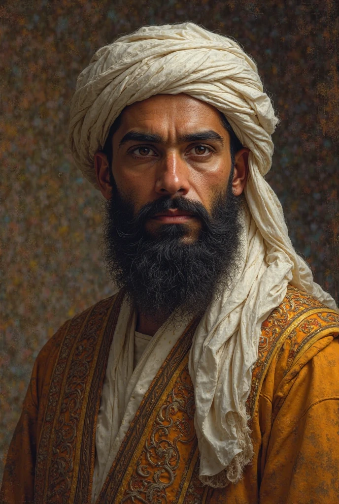 I want a realistic picture of an Iraqi man wearing a shemagh and an abaya