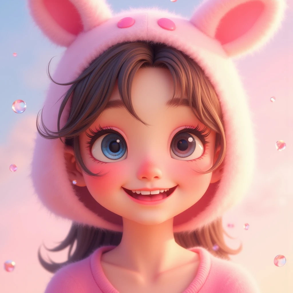 
          Q version cute little girl doll wearing bunny ears hat and scarf. Elegant smile. Cute 3D cartoon style. Accurate anatomy. Extremely detailed texture. Cartoon character. Clear and detailed animation. High quality cartoon character. High quality realistic.
           