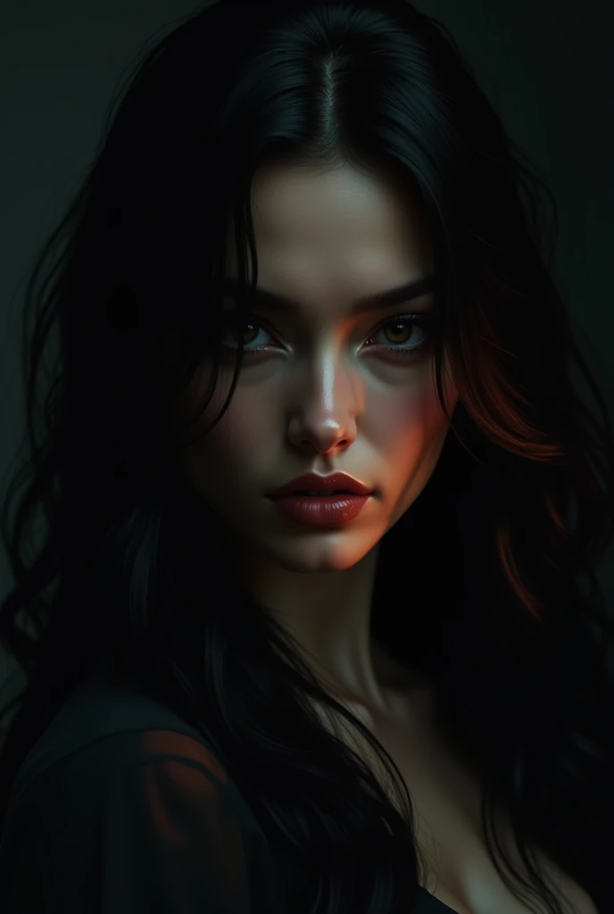 portrait of femme_fatale, long_hair, realism, 