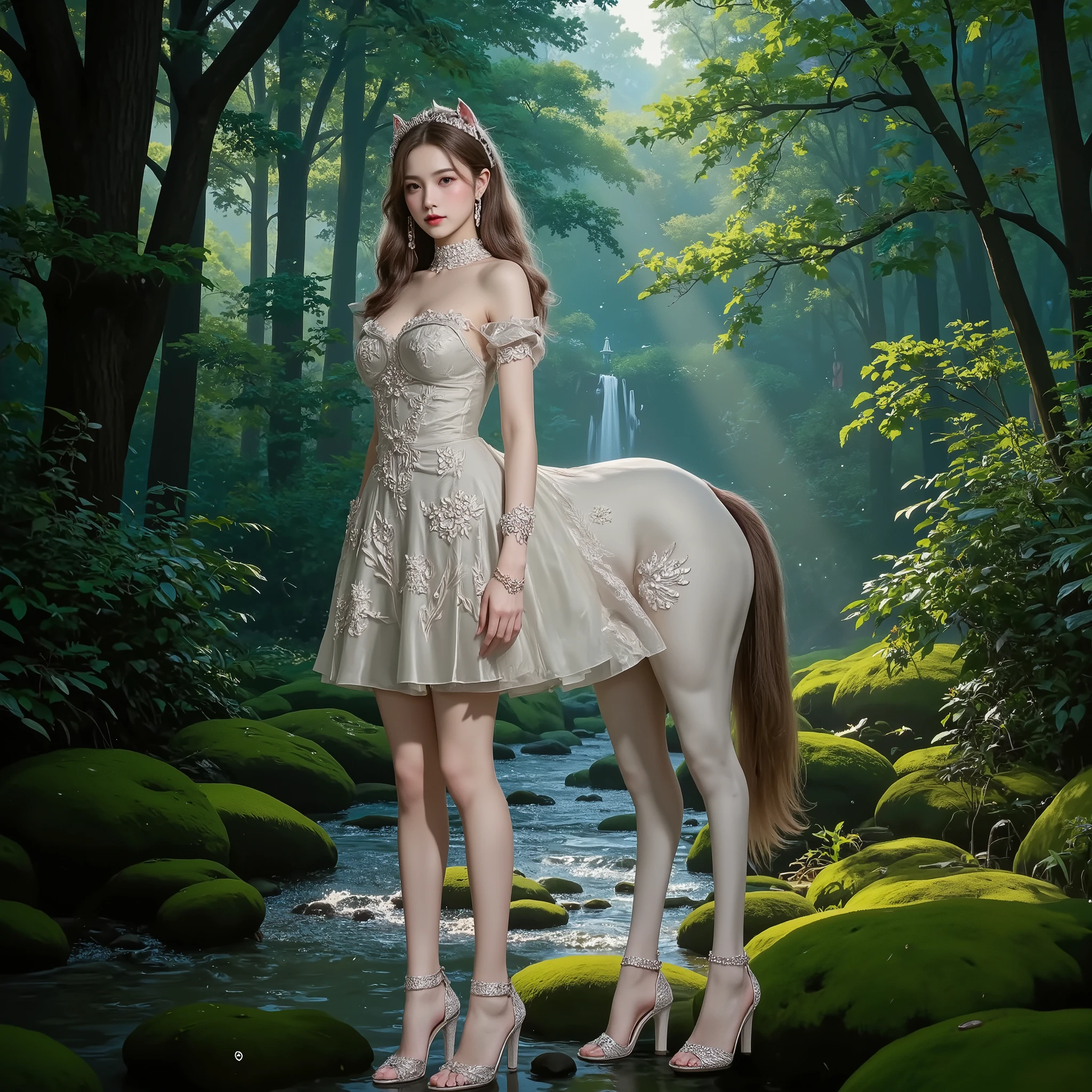 A centaur girl ,pearlescent, clouds , Dark blue, Dark , Dark Blue, dark red, Green, bronze, Light Gray, Sky blue, Bright silver, Stream of consciousness, Ancient Beauty, obvious matte texture , strange flowers and eTenotic plants, hazy, exotic flowers and exotic plants , Diffuse gradient , Layering, Realistic oil painting, Depth and Dreamy Effects , obvious matte grain teTenture, Strong contrast between light and Dark , this增强了作品的幻想感 {Ten} hazy bronze flying phoeniTen abstract pattern background, Heavy, luTenury with meaning, depth and magical effects , virtual dreams , Dreamy mood , Focus on photography , Soft Light, hazy的光线, emotional atmosphere , with strange tree slope , this'Kathy , depth of field, Collage, projection embedded , Bokeh, lens flare , 8,000, ultra-high definition, masterpiece, Accurate, is anatomically correct, teTentured skin, Awards