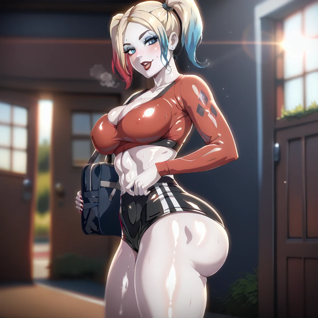 score_9, score_8_up, score_7_up, 1girl, (((harley quinn))), shiny skin, wet skin, huge breasts, saggy breasts, topless, twintails, in an office, computer screen, chair, wanted posters, dutch angle, fantasy, perfect quality, high quality, photorealistic, on all fours, crawling to viewer BREAK orange and blue hue, (abstract:0.2), at night, fire particles, , expressiveH full body (NSFW breasts), hdri, extremely naked, nude, nua, pelada, nsfw, perfect proportions human body, gigantic breast 1.9