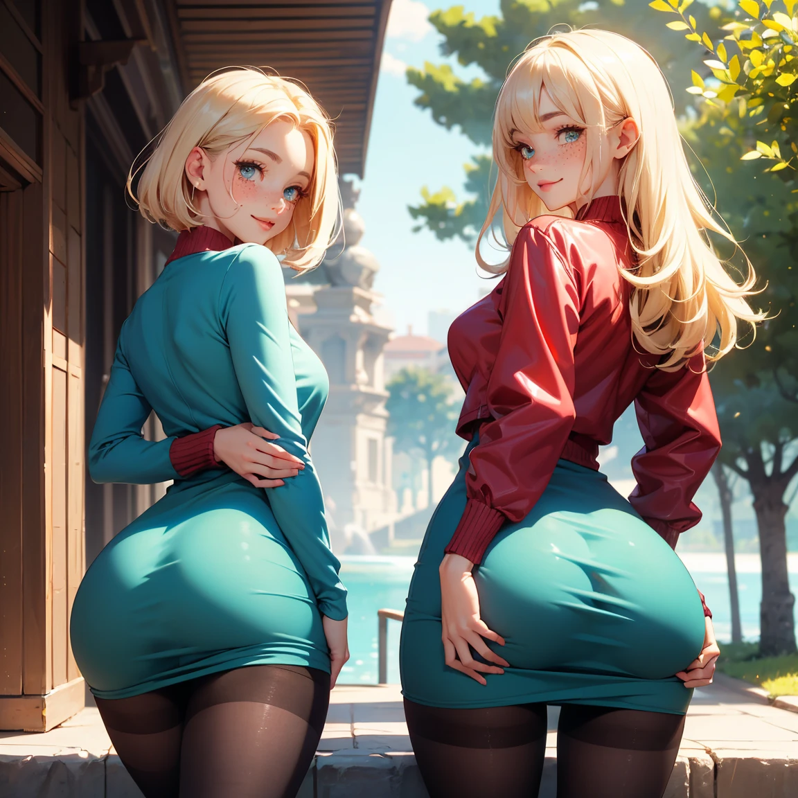 Touhou, ((masterpiece)), ((best quality)), ((ultra-detailed)), nsfw, beautiful detailed glow, depth of field, cinematic lighting, ray tracing, ((Medicine Melancholy)), ((large ass)), (blonde hair, short hair, wavy hair, blue eyes), ((backless dress)), ((ass focus)), large breasts, mature female, ((city night)), ((beautiful city)), ((black dress)), shiny skin, hair bow, red bow, (((seductive smile)), ((Balcony)), ((pantylines)), ((see through)), ((detailed eyelashes)), (((Long dress))), (lips), ((sexy female)), ((thick thighs)), ((perfect face)), ((joints)), ((gothic dress)),