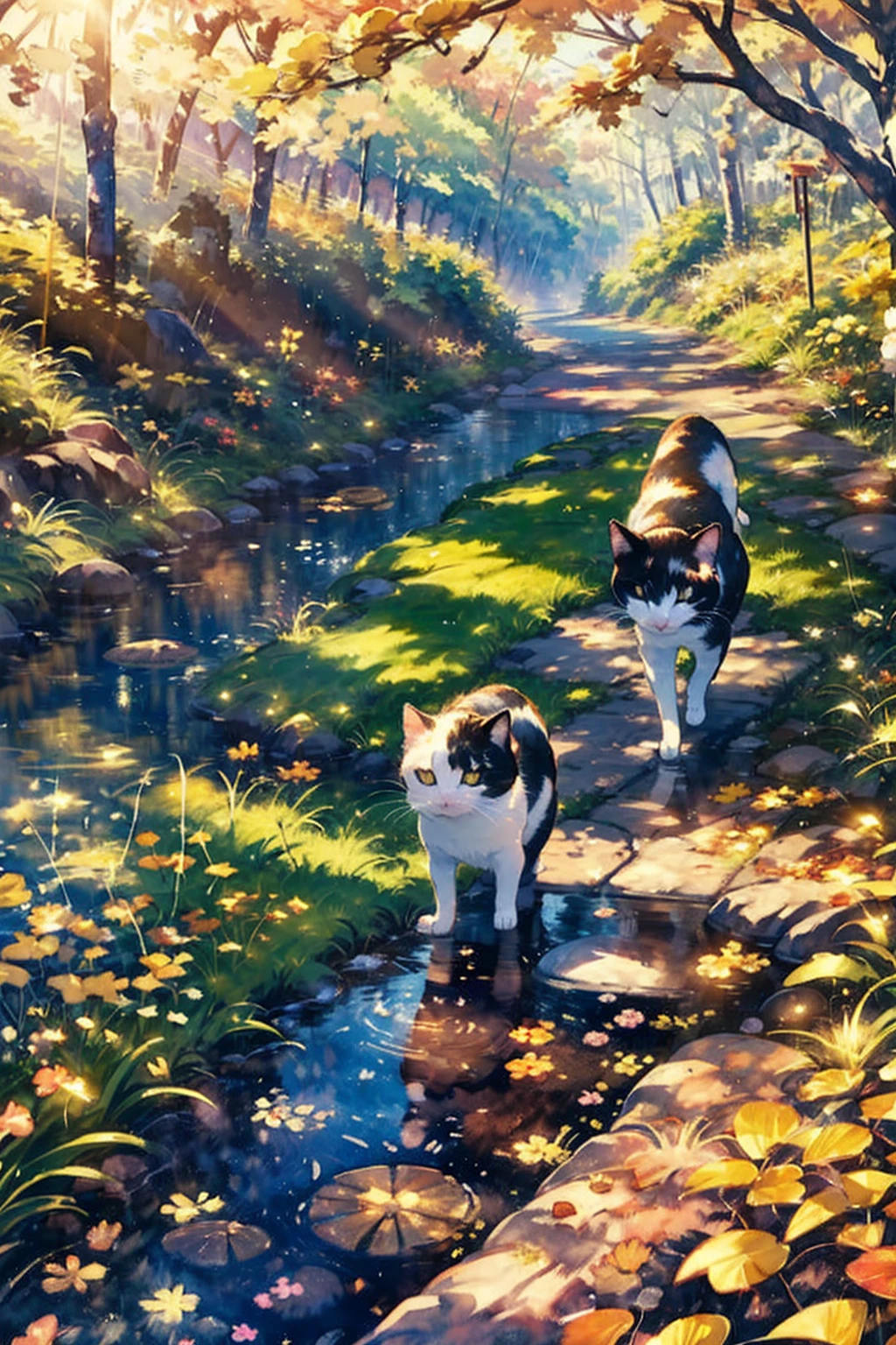 (masterpiece),( best quality),(  very well detailed),(   tamago cloth ),(( line art )),((watercolor)),16k,   wallpaper,三毛猫の  very well detailedな絵、 Crazy Details  ， very well detailed猫，  my house where calico cats walk around  ，Walking the promenade三毛猫マンチカン，Autumn in old Japanese towns、Walking the promenade，  Fallen Leaves for Vaginal Discharge ， sunlight filtering through the trees，another world、The creation of silence、 long hit 、 targets are small 、