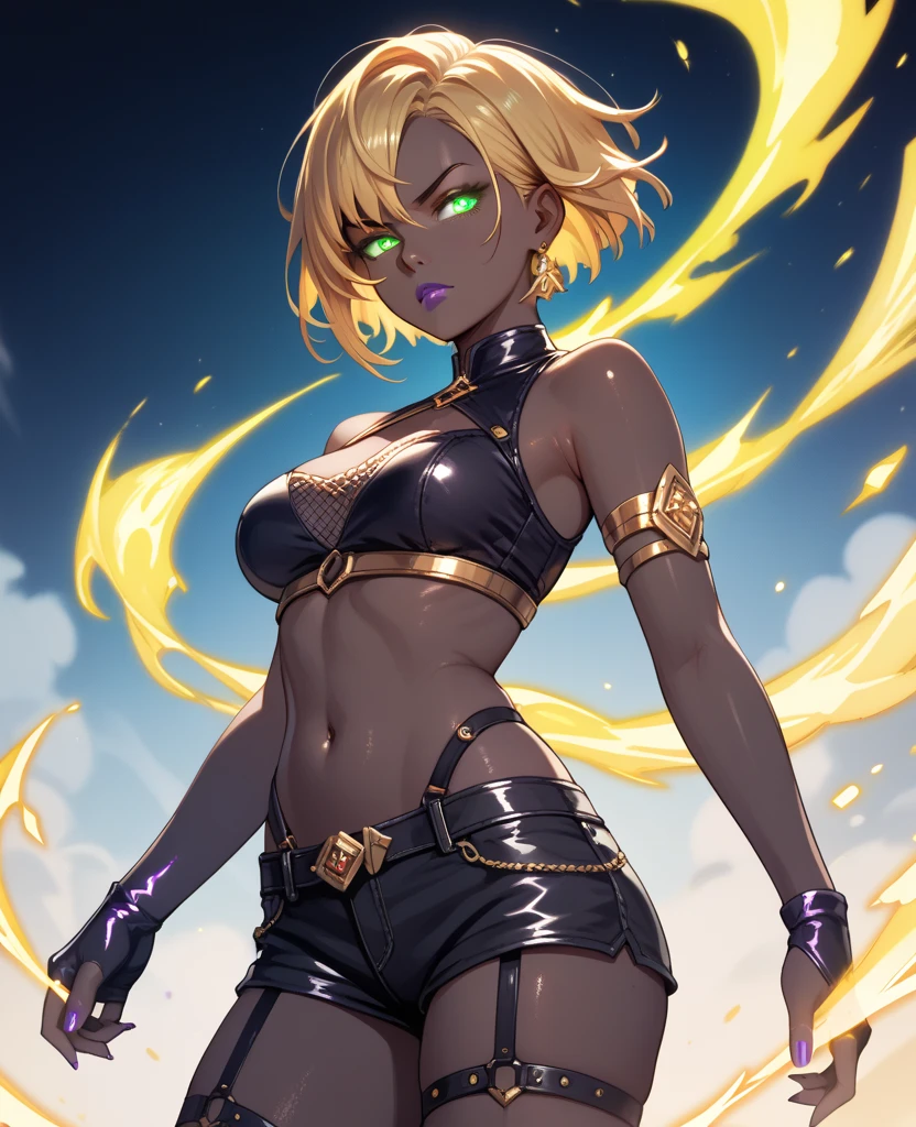 1girl, Angle from below:1.8, The girl bends forward to show off her breasts、legs apart, (Blade), (Tanned shiny black skin:1.6)、Glowing Eyes, ((Sexy evil grin)), ( girl), blondes、Twin tails、forehead、Small breasts, hat, ((((arabian clothes, see-through)), (headband), (Areola Slip), small breasts, (jewelry)))、desert, ((sahara))、foot, ((foot))、(Put your hands behind your head)、arm pits, (Ass), (foot), Ass, (squat)、front, dagger、((footjob)), 
