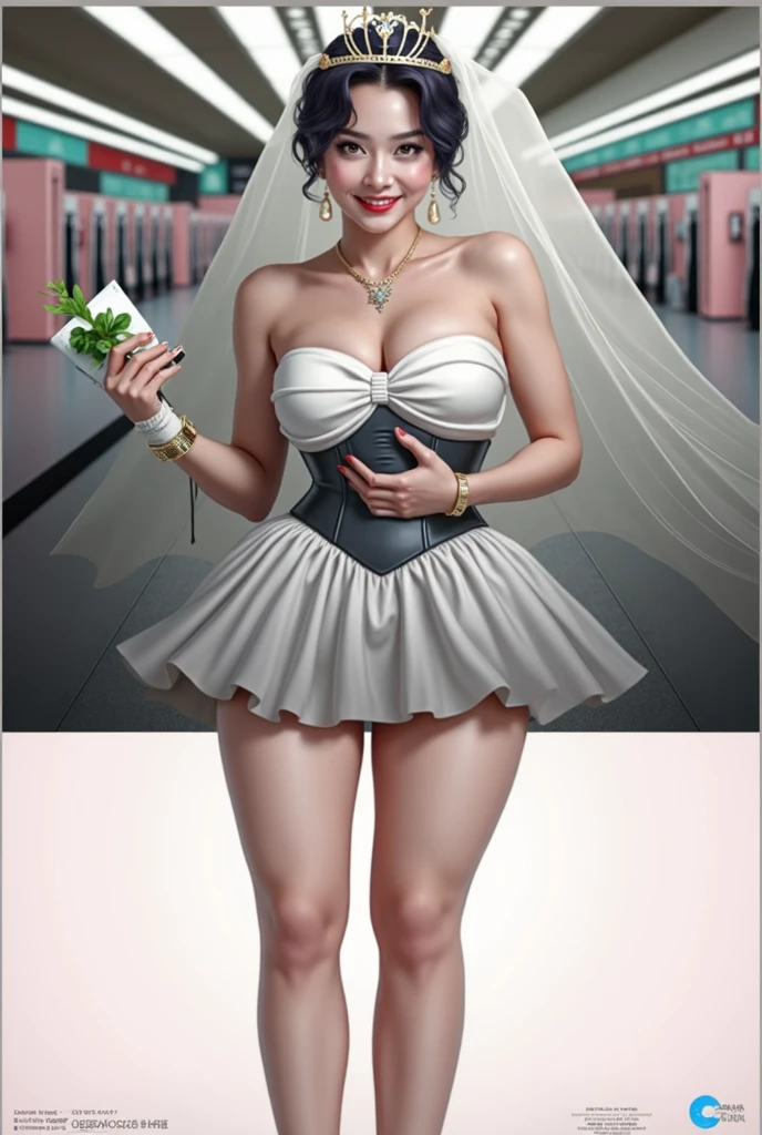 Full Body Shot, 1 screen, (perfect anatomy), Detailed skin texture, (masterpiece, Highest quality, 4K), (Very pop anime illustrations), (Official Art), (Ultra high definition), Very well-proportioned sexy woman,まるinマリリン・モンローみたい, (White one piece dress)in(Captivating pose),The cleavage of her large breasts is emphasized., She was surrounded by men holding bouquets of flowers.,若年層から高齢層まin彼女の魅力には抗えない, So today was another big catch.((彼女はニッコリなのinした)), 