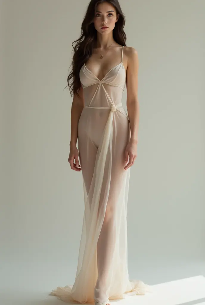 A Beautiful woman model with Transparent sleepwear , photo full body from behind , Closeup picture , 8k