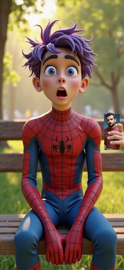 Cinematic Spider-Verse style. Comic art. TME0224 face, (((a , 4yo))) i funny day. (((Comic park background))). cinematic lighting, drop shadow, masterpiece, UHD, anatomically correct, textured skin, super detail, high details, high quality, best quality, 4K