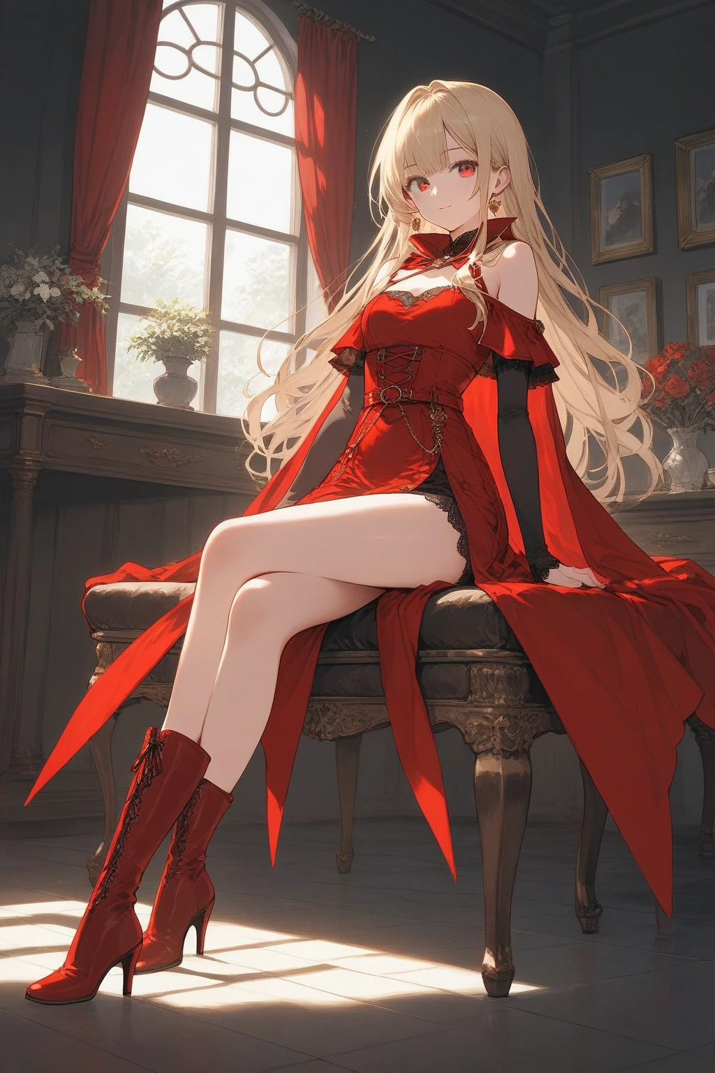 best qualityer,tmasterpiece,Ultimate resolution,downy,Extremely colorful,Woman in Red,shackle,Cord,guillotine,execute,Kneeling pose,The barefoot