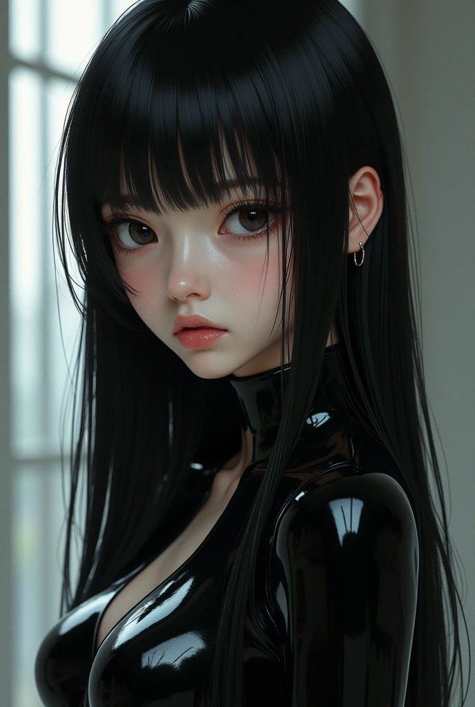 schoolgirl crying in latex wetsuit
