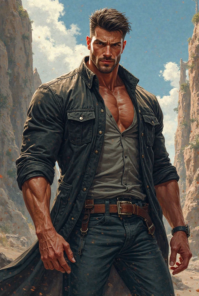realistic, masterpiece, intricate details, detailed background, depth of field, cinematic, bara, muscular, photo of a handsome man, abandoned industrial site, brown rust, weathered, corroded, grungy, dented, dirt, made of rust, fully rusted, machinery, dynamic pose, abandoned ruins in background, low light, cinematic atmosphere, torn shirt, jacket,