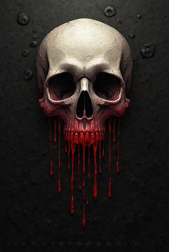 skull formed by a bleeding barcode, background factory chimneys,