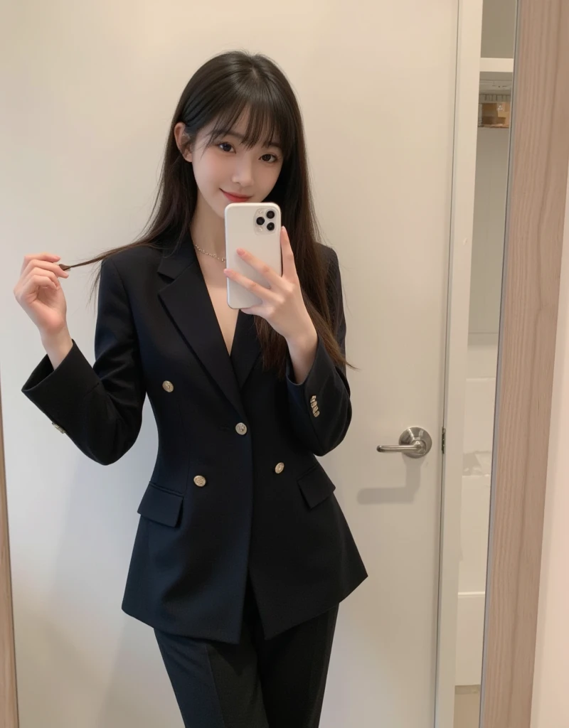 ulzzang-6500-v1.1, (Raw photo:1.2), (Photorealistic:1.4), Beautiful detailed girl, Very detailed eyes and face, Beautiful detailed eyes, Huge file size, (((Big)))), High Resolution, Very detailed, Best Quality, [Masterpiece:1.4], (((JK Uniform))))), Illustration, Very detailed, CG, Fine detail, Best Quality, Highly detailed CG uniform 8k wallpaper, movie lighting, 1 girl, 17 years old, (((without bra)), Japan schoolgirl uniform, beauty big, big breasts, no bra, sitting, camel toe, JK uniform, short cut hair, cute Japan girl, gesture of opening chest with both hands, plump figure, petite, jacket fluttering, [show bra], school uniform, white blouse, Large taut breasts, [Colossal: 1.3], drooping eyes, beautiful eyes, high school girl, smile, (without blazer)