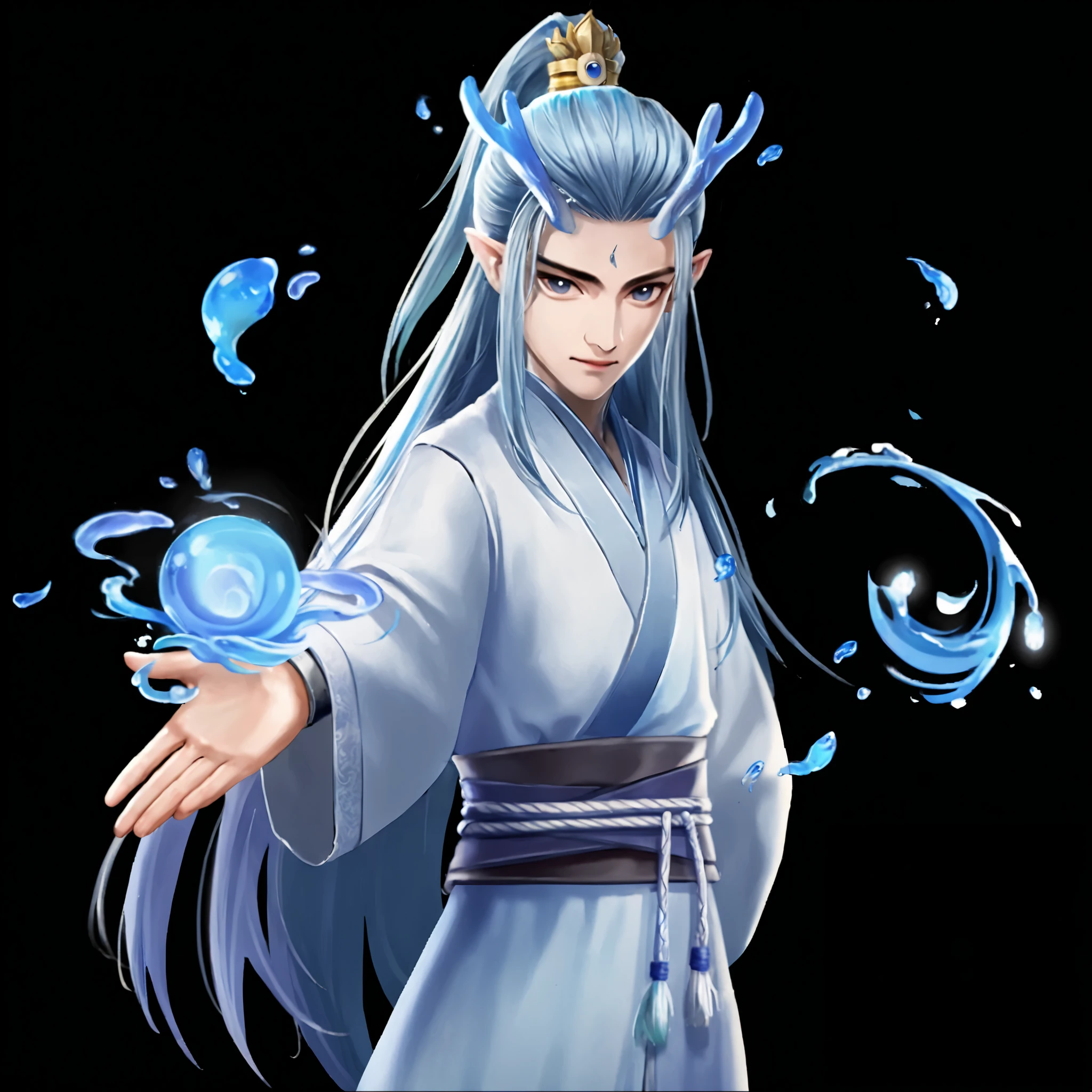 1 boy ,male focus,alone,alone focus, masterpiece,Score_9,Score_8_up,Score_7_up,the character character in the original game,the mythical character Aobing,Handsome, looking at the camera,Spellcasting,Dragon,Dragon,blue hair,The water fairy,,the age hero in ancient Chinese mythology and legends,画面中的傲丙造型Handsome, has sharp and strong eyes, The overall image shows his heroic and fearless temperament and strong combat power。male focus,alone,alone focus, masterpiece,Score_9,Score_8_up,Score_7_up, actual ,